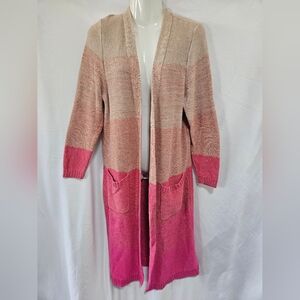 Torrid Pink Ombre Long Cardigan Duster Sweater Size 00 (10) Cotton Pockets